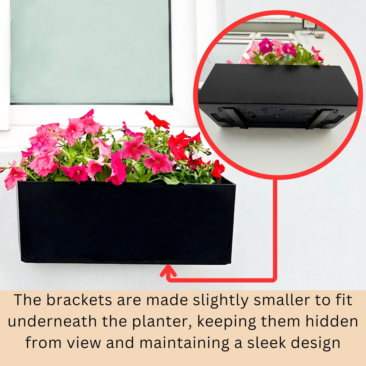 LaLaGreen Wall Hanging Planter Outdoor (4 Pack, 20 Inch) Wall Mounted Self Watering System Window Boxes with Bracket, Black Rectangular Plant Pot Flower Box Container Indoor Modern Herb Kitchen Decor