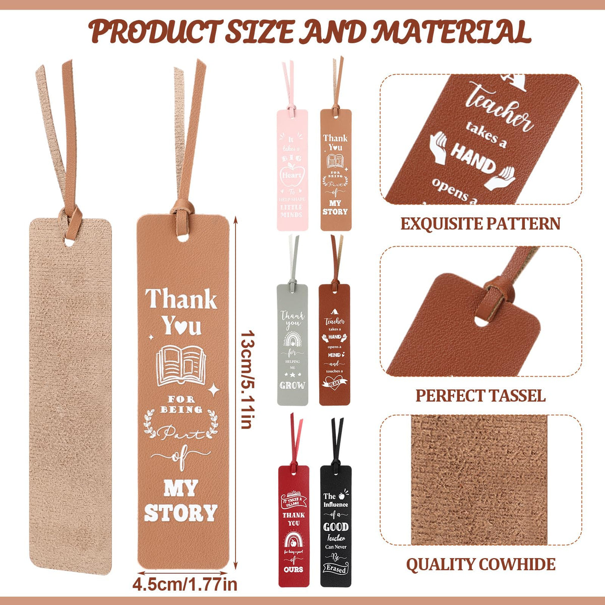 Eaasty 12 Pcs Teacher Appreciation Gifts Teacher Appreciation Leather Bookmarks Bulk Thank You Gifts Graduation Gift Back to School Thank You for Helping Me Grow for Teachers Office Party Supplies