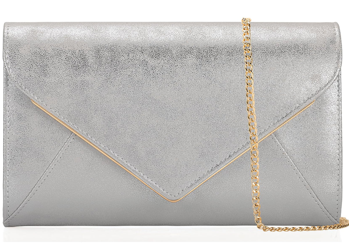 MOJISOLO PU Leather Clutch Purses Women Evening Envelope Handbag Prom Wedding Party Foldover Bag Silver