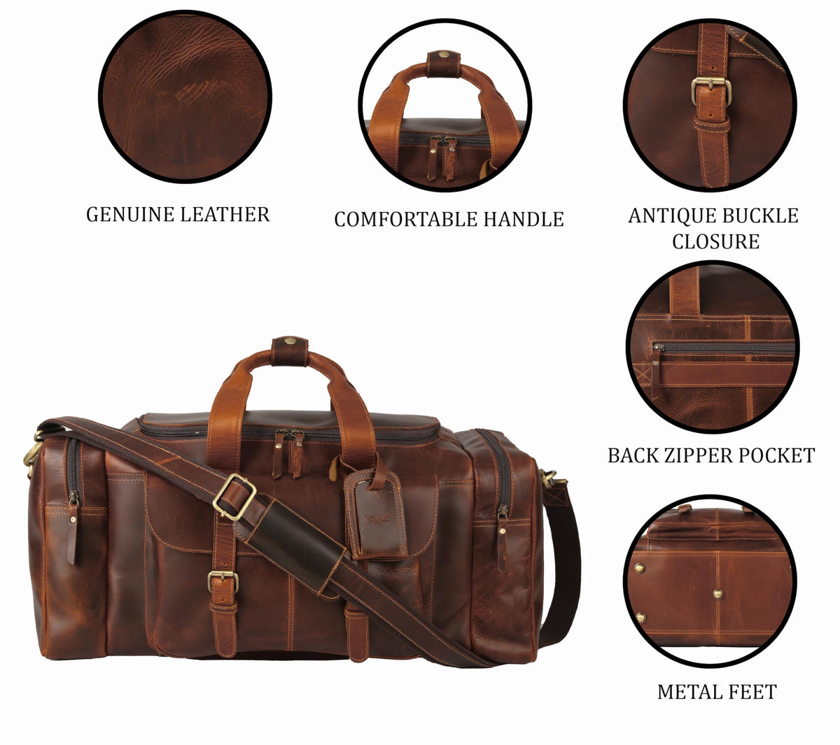 Leather duffel bag 24 Inch U Zip holdall Travel sports Duffle Weekend gym Sports