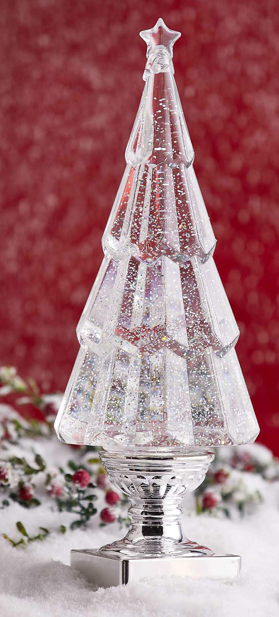 RAZ Imports 13.75" Lighted Tree Water Lantern Acrylic Snow Globe - Swirling Glitter Battery Operated
