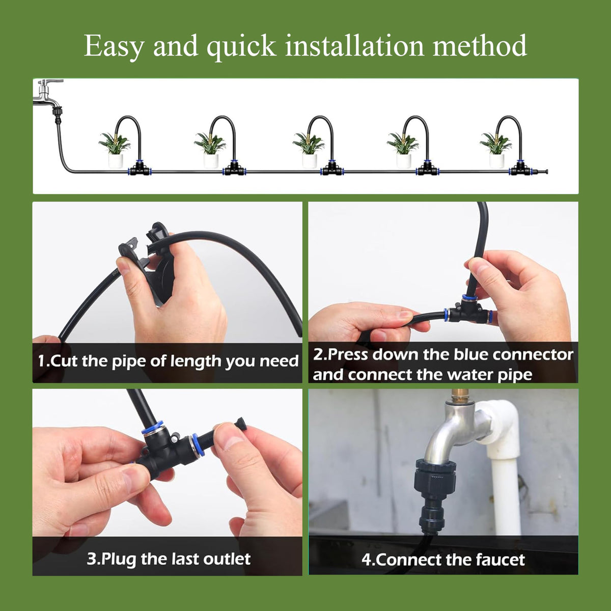 360° Adjustable Drip Irrigation System - 100FT Garden Watering System with 15 Nozzles, Garden Irrigation System, Greenhouse Accessories, Atomizing System for Yard, Lawn, Plants, 5/16 inch Hose