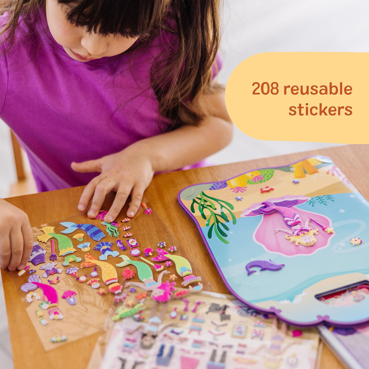 Melissa & Doug Puffy Sticker Activity Books Set of 3 – Dress-Up, Princess & Mermaid, with 208 Reusable Stickers and Fold-Out Scenes, Mess-Free Travel Toys for Kids Ages 4+ - FSC Certified