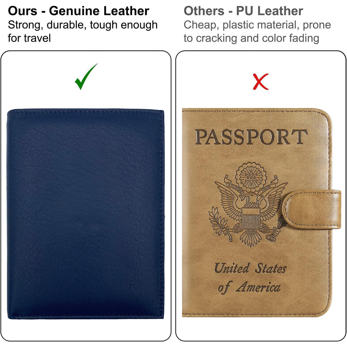 Blue RFID Genuine Leather Passport Wallet
