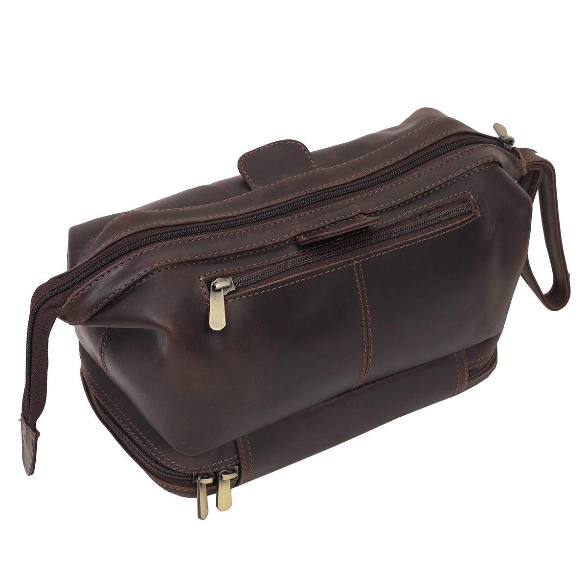 18" Messenger Laptop Briefcase Bag For Men With Vintage Leather Toiletry Dopp Kit