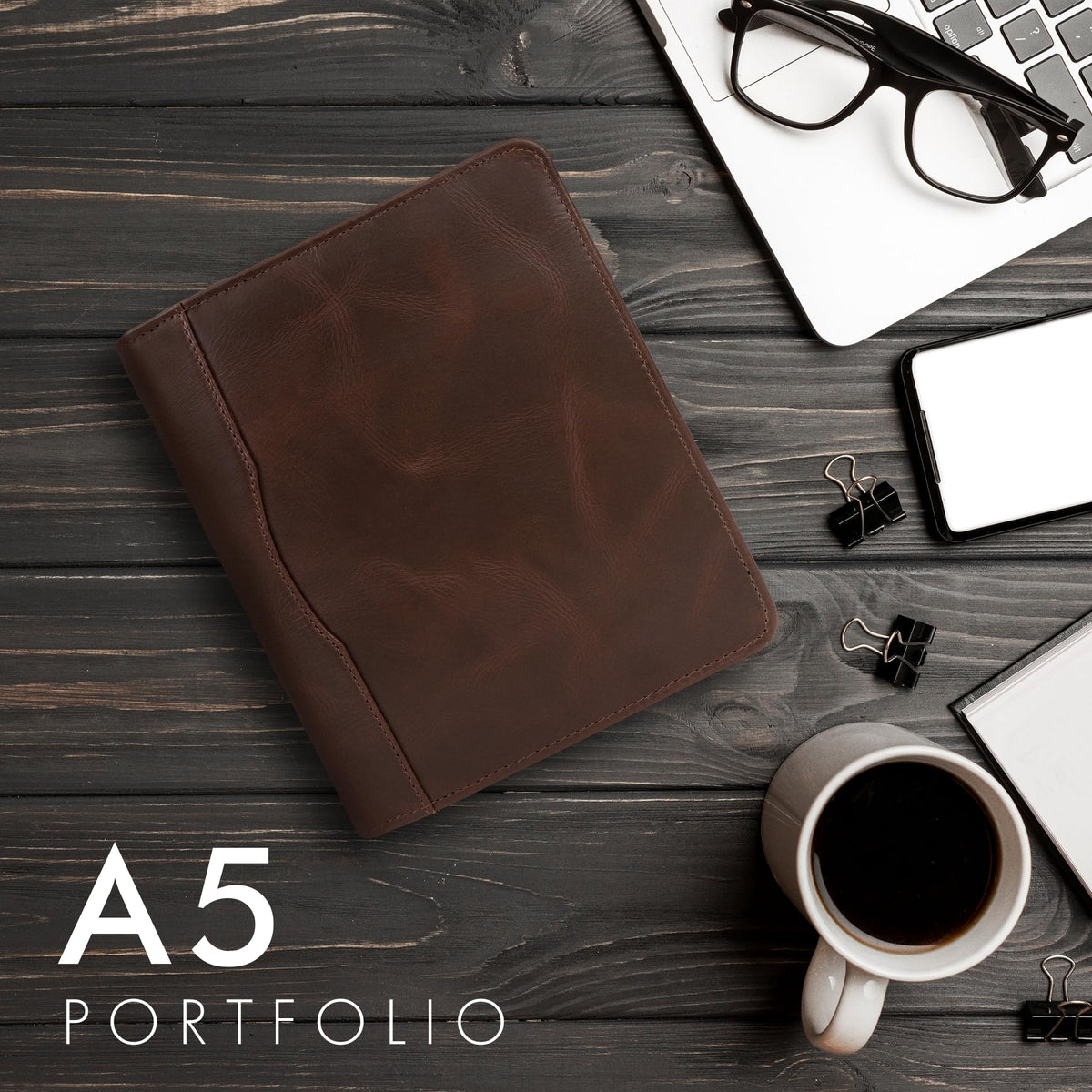ELIZO Leather A5 Portfolio Padfolio Folio A5 Notebook Journal Cover Planner Binder Small Mens Business Work Folder Organizer (Buff)