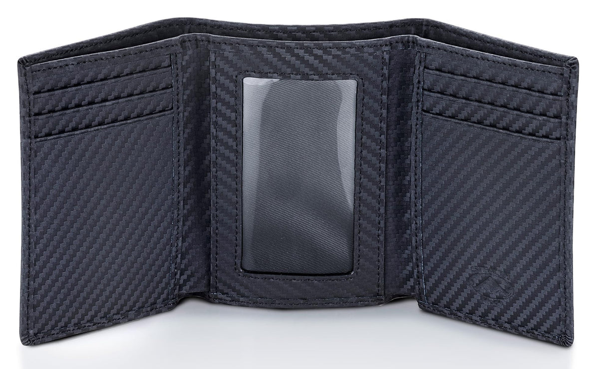 Stealth Mode Trifold Leather Wallet for Men with RFID Blocking (Carbon Fiber)