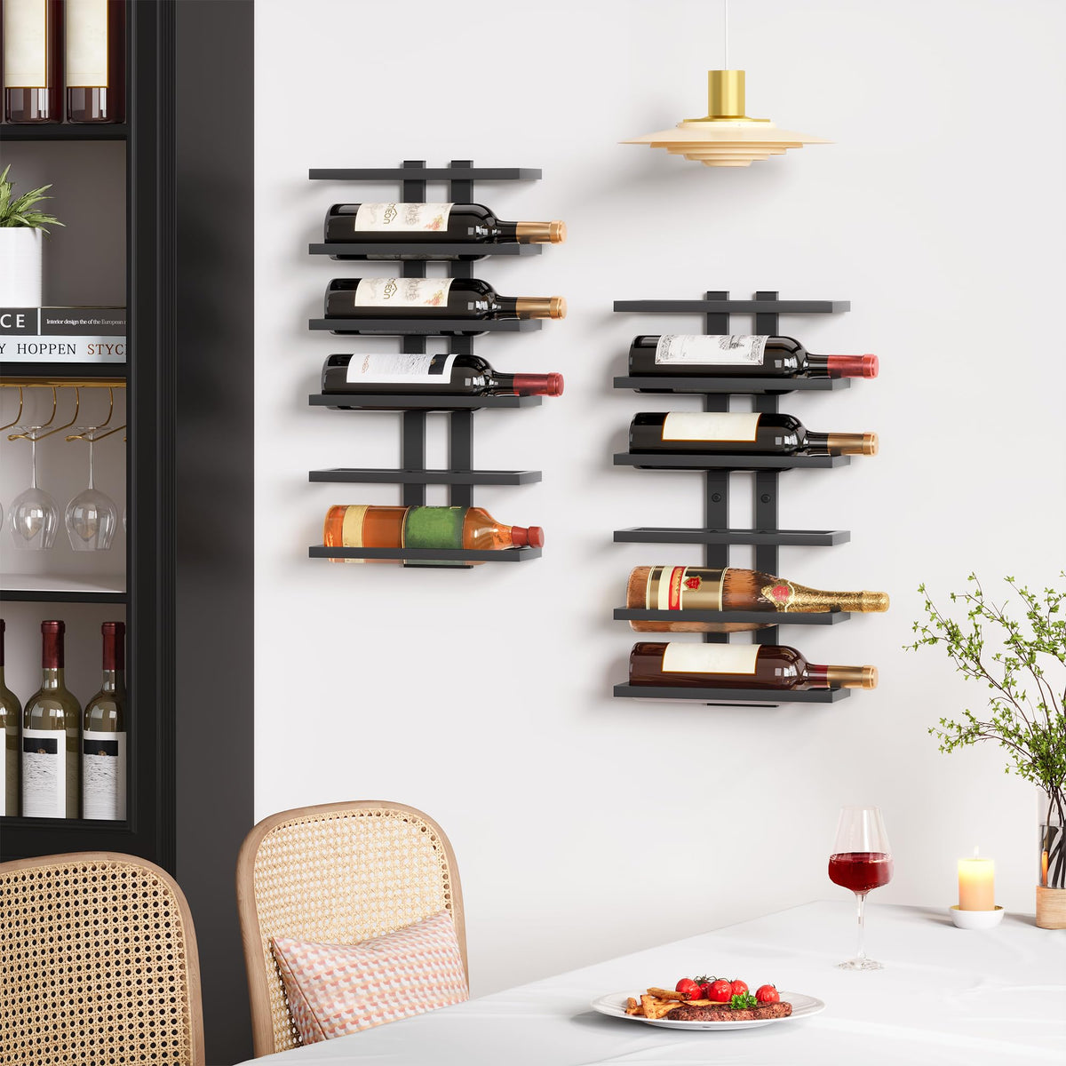Hoctieon 3-Set 6 Tier Wall Mount Wine Rack (18 Tiers), Wall Racks for Wine Bottles Display and Storage, Hanging Bottle Organizer for Living Room, Dining Room, Wine Cellar, Bar, Black