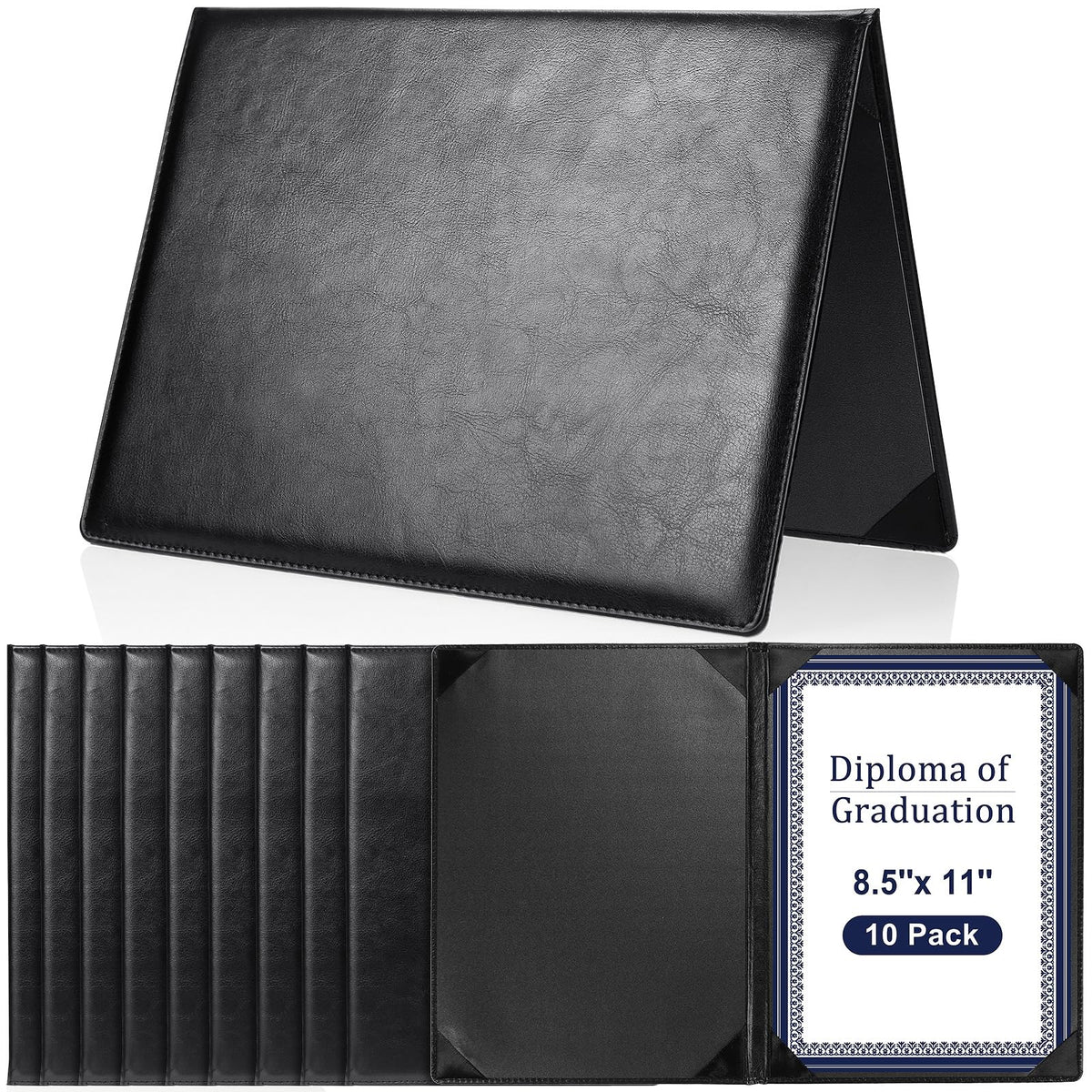 Tenare Leather Certificate Holder 8.5 x 11 Inch PU Phd Bachelor Master Diploma Cover Professional Award Folder for Official End of Year Graduation Competition Contest Charity(Black,10 Pcs)