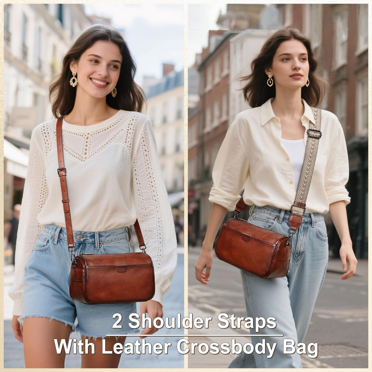 Genuine Leather Crossbody Purses Bag for Women,Travel Casual Handbag Bag, Small Shoulder Cross body Purse with Two Adjustable Straps(Brown)