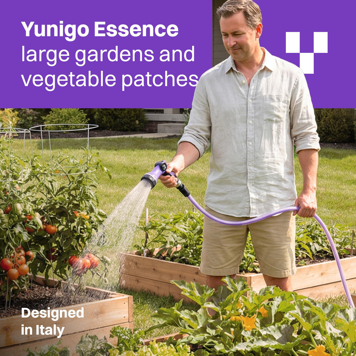 YUNIGO ESSENCE 5/8" 50ft Hybrid Purple Garden Hose – No-Kink Abrasion-Resistant with Durable Aluminum Fittings & Spray Nozzle, Ideal for Intensive Home & Garden Watering