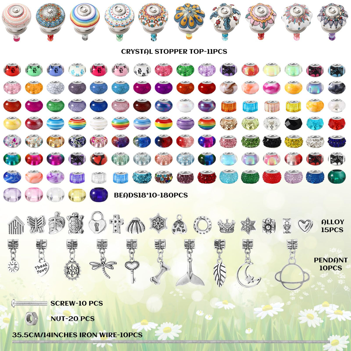Silipull 255 Pcs 14 Inch Garden Stakes Decorative Ceramic Mushroom and Pumpkin Round Beaded Garden Stakes Decor Fairy Sticks for Indoor Outdoor Yard Lawn Pathway Patio Decoration