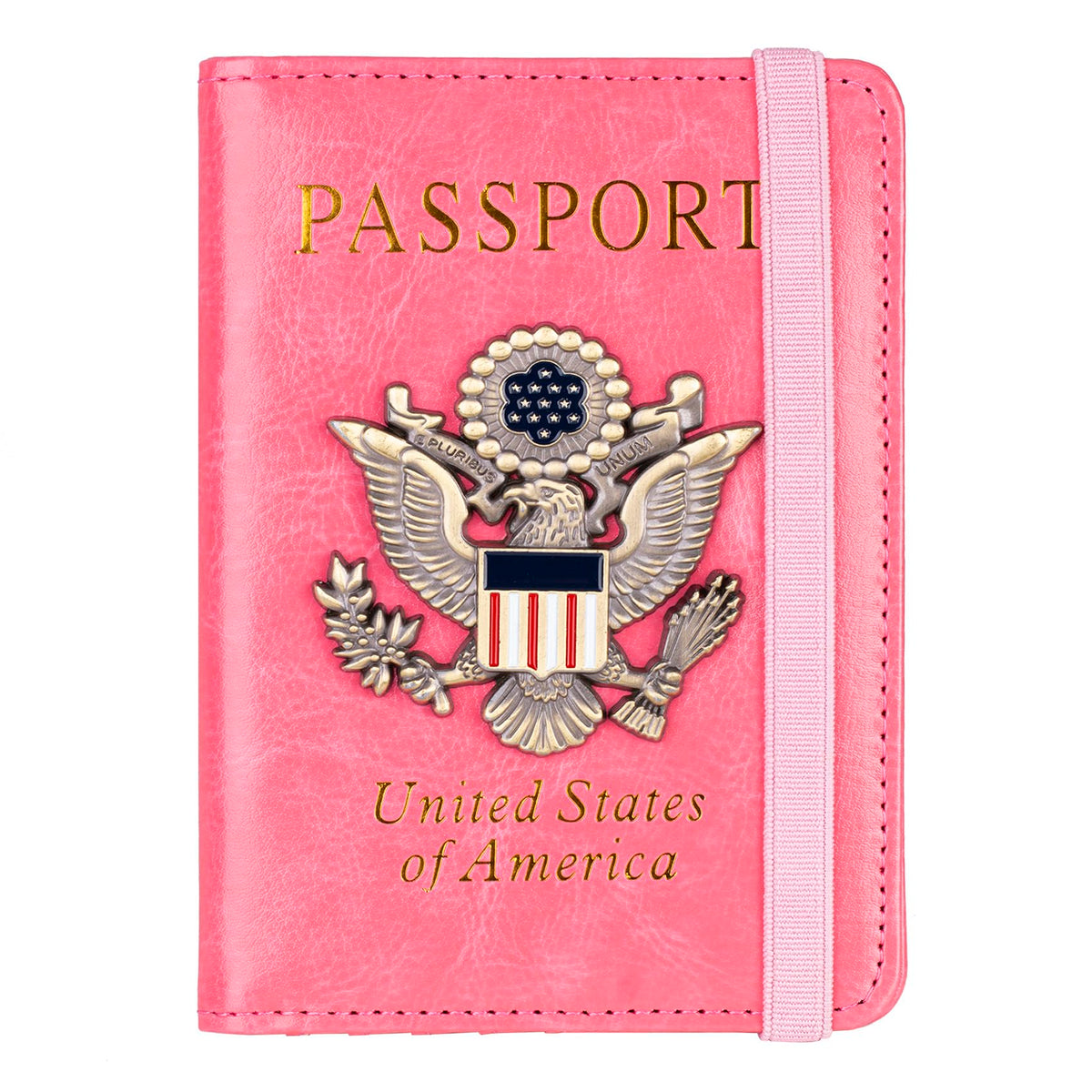 TOURSUIT RFID Blocking Passport Holder for Women Men, Leather Passport Travel Wallet with 3D Metal Badge, Travel Document Holder Cover Accessories (Pink)