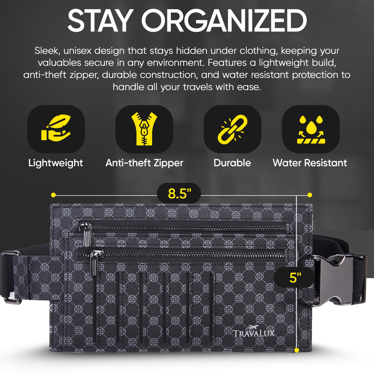 Luxury Travel Wallet – Hidden Money Belt, RFID-Blocking, Anti-Theft Passport Holder for Men & Women (Black Crest)