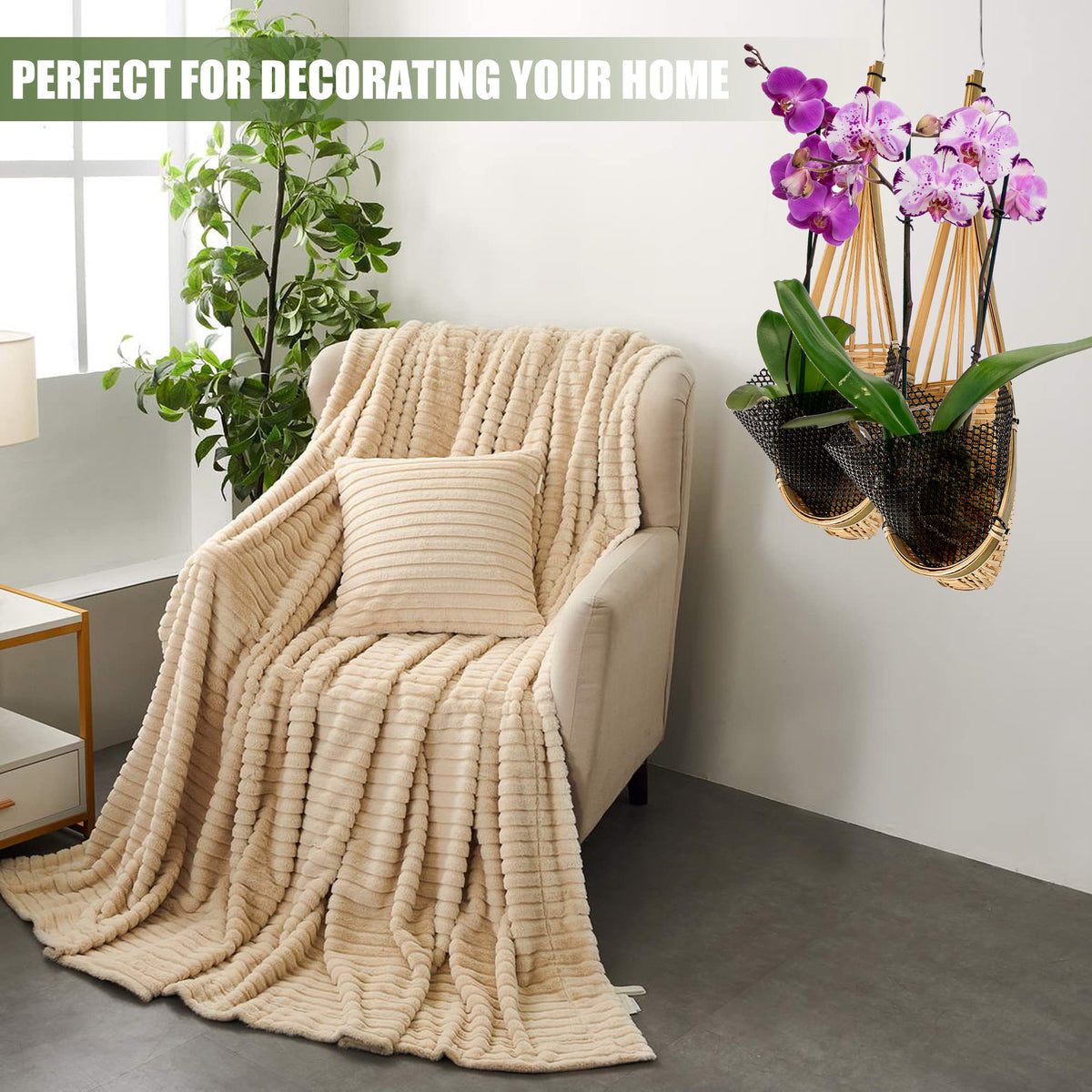 lanccona Orchid Hanging Planter 5 Inch 6 Pack with Bird Nest Style Plant Hangers, Handmade Thai Bamboo Woven Hanging Orchid Basket for Trellis Gazebo Indoor Outdoor