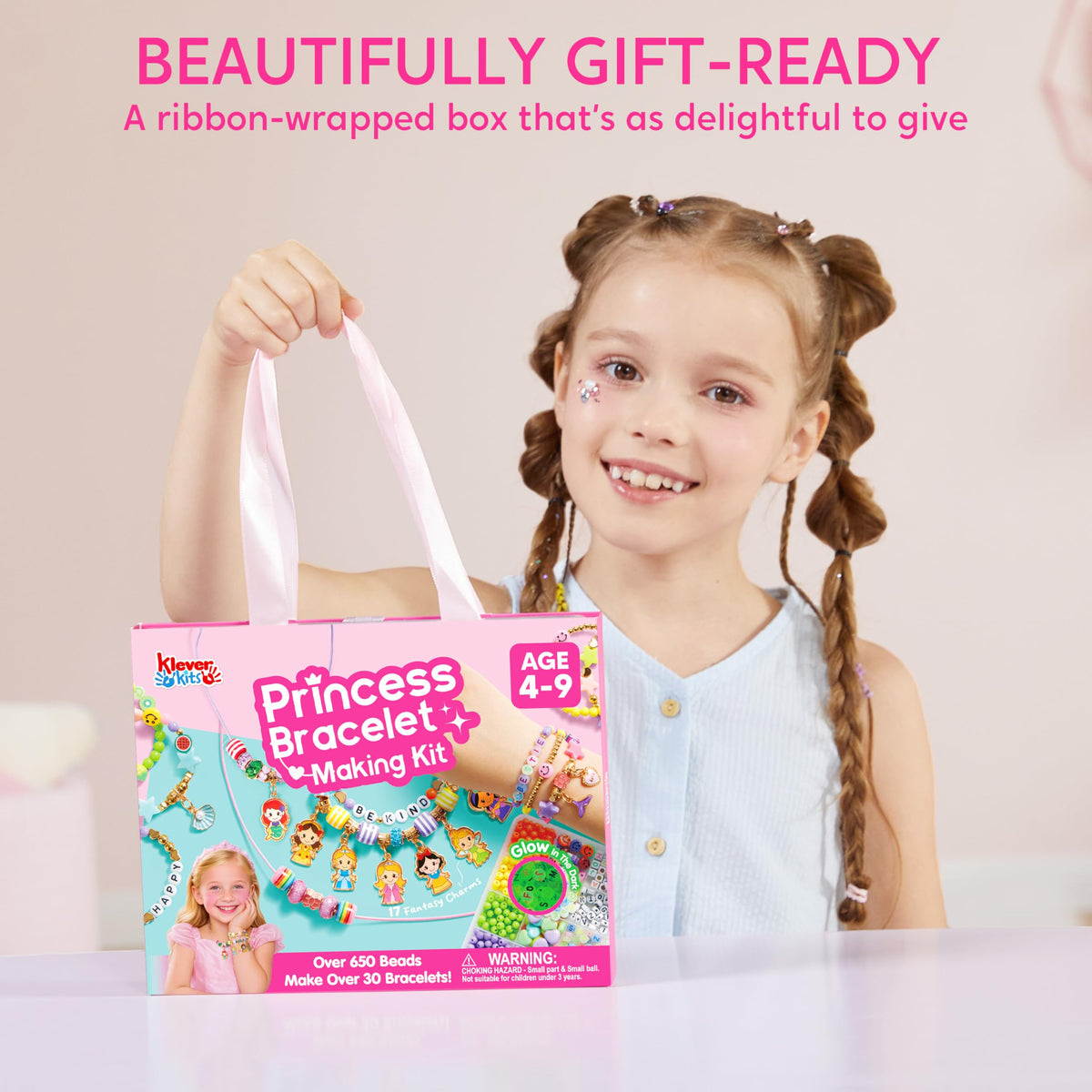 JOVA Klever Kits Princess Bracelet Making Kit, Jewelry Making Kit, Bracelets for Girls, Crafts for Kids, 4 Year Old Girl Birthday Gifts, Over 650 Beads, Make 30+ Designs