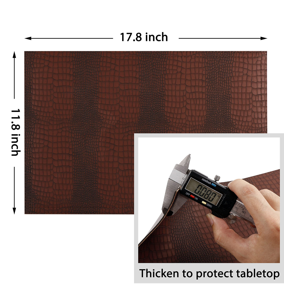 Faux Leather Placemats, PU Table Mats, Waterproof, Stain Resistant, Heat Resistant, Non-Slip Easy to Clean for Kitchen Dining Table, Conference Table, Brown