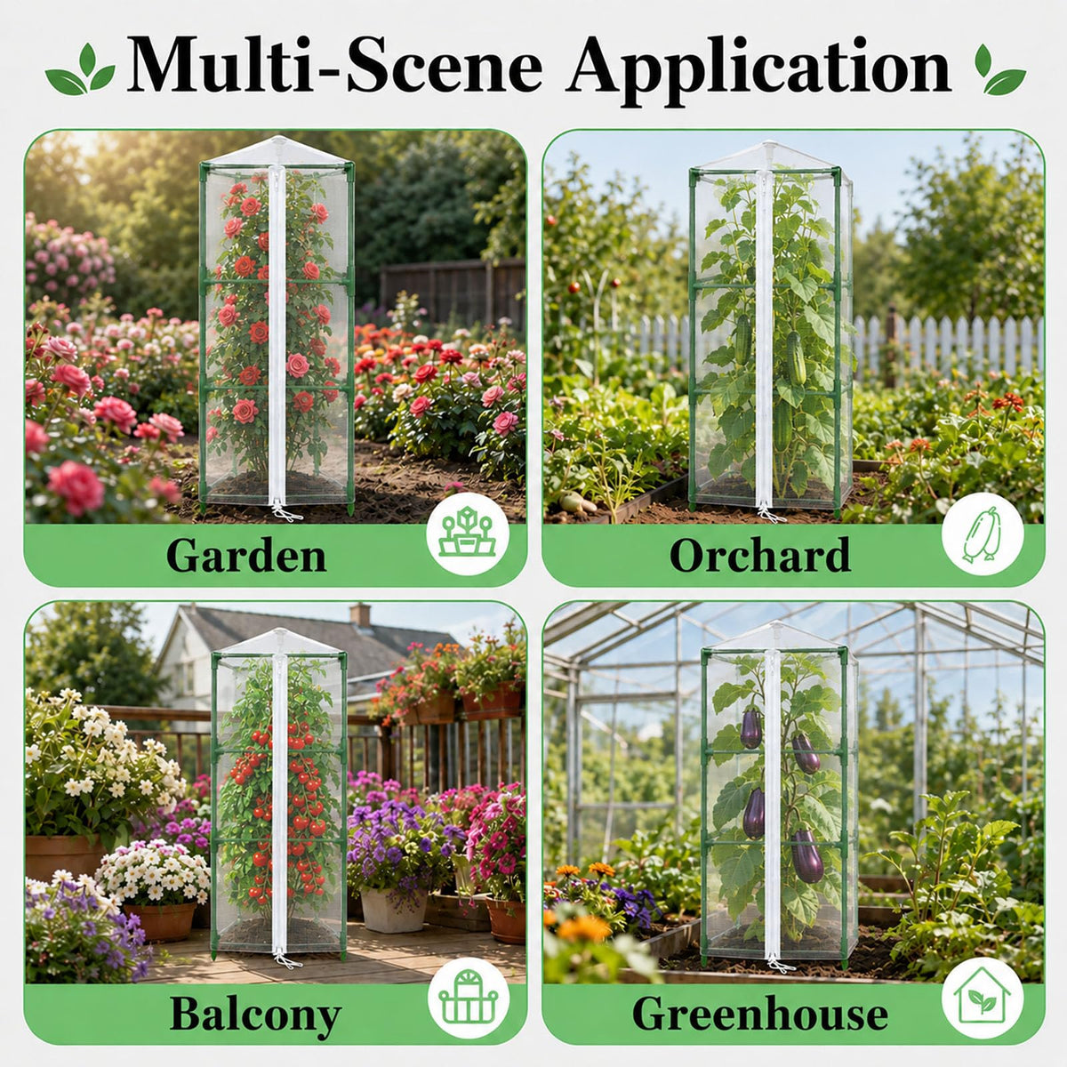 Halatool Garden Tomato Plant Cover Netting, Fits 40–55" Tall Tomato Cages, Garden Bird Netting with Zipper & Drawstring, Insect Barrier, Plant Covers from Insects Animals, 2 Pack, 45"×15.7"
