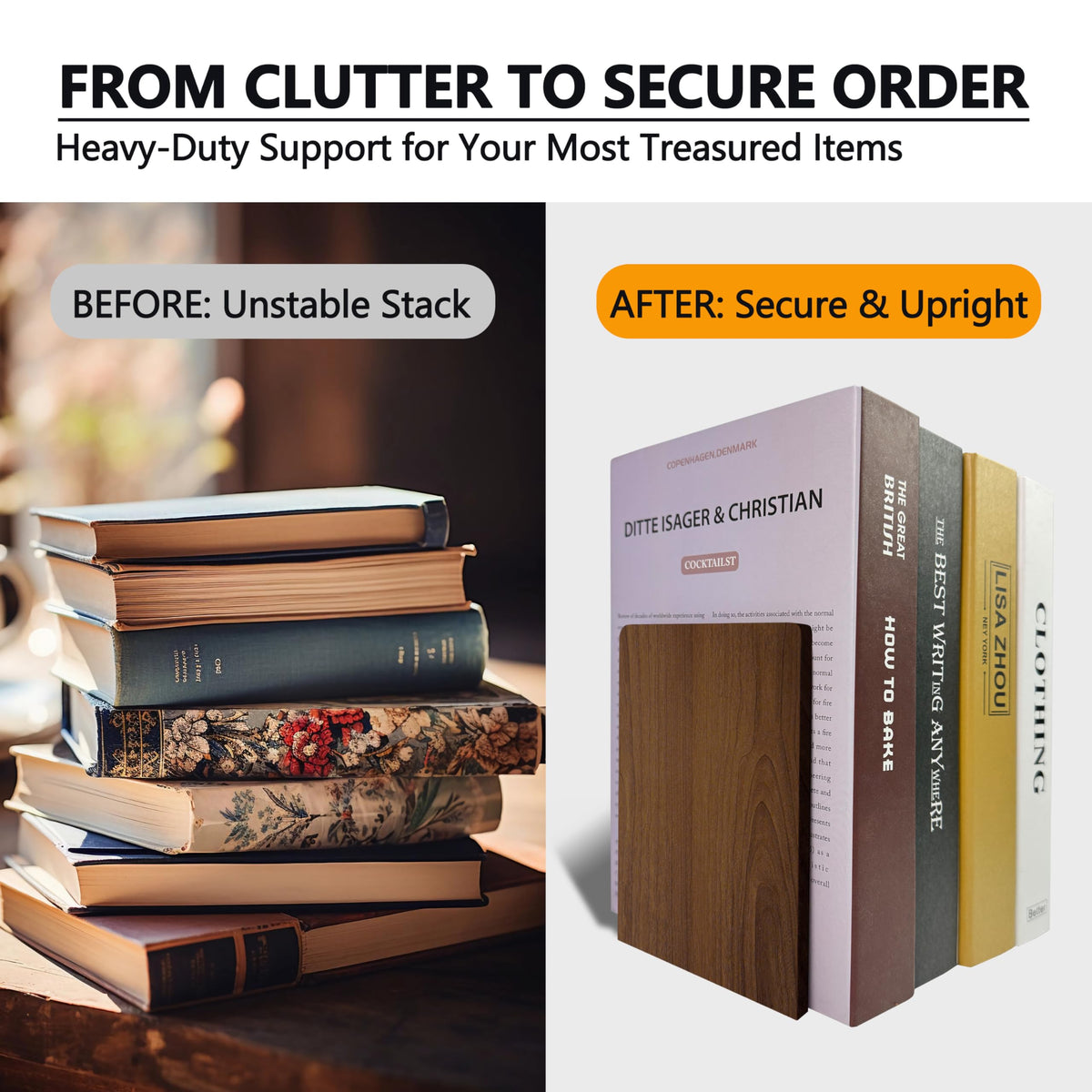 Brosisincorp Walnut Wood Book Ends for Shelves - Hand Polished Edges, Non-Skid Bookends for Heavy Duty Book Holders Office Desk Shelves Decorative Book Organizer, 6.69"H x 4.72"W x 3.94"L (3 Pairs)