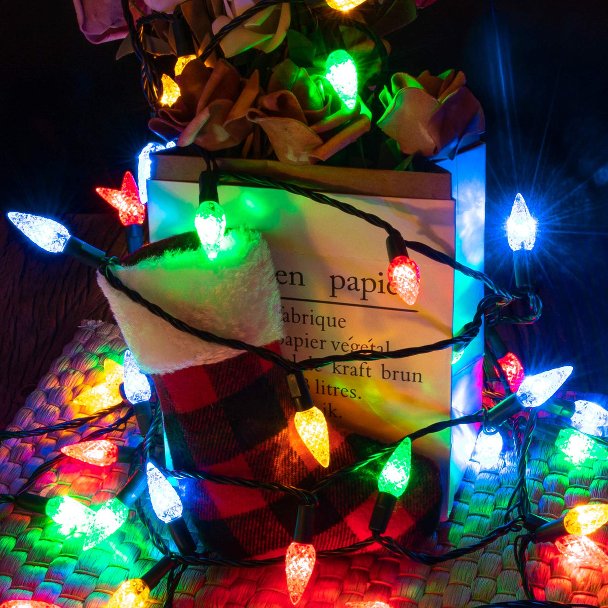 AWQ 200LED C6 Christmas String Lights, 66 FT, Multicolor, Waterproof, 8 Modes, Timer Function, Model JT-EL/FC300V0300