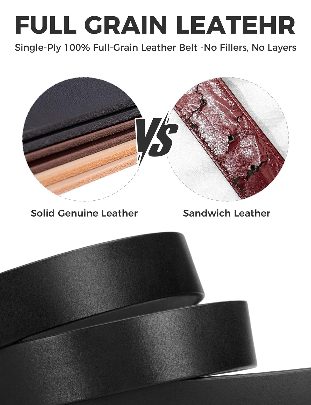 wolksprong Womens Belts for Jeans 1.1" Width Ladies Belts for Dresses Full Grain Leather Gold Buckle Belt Gift Box