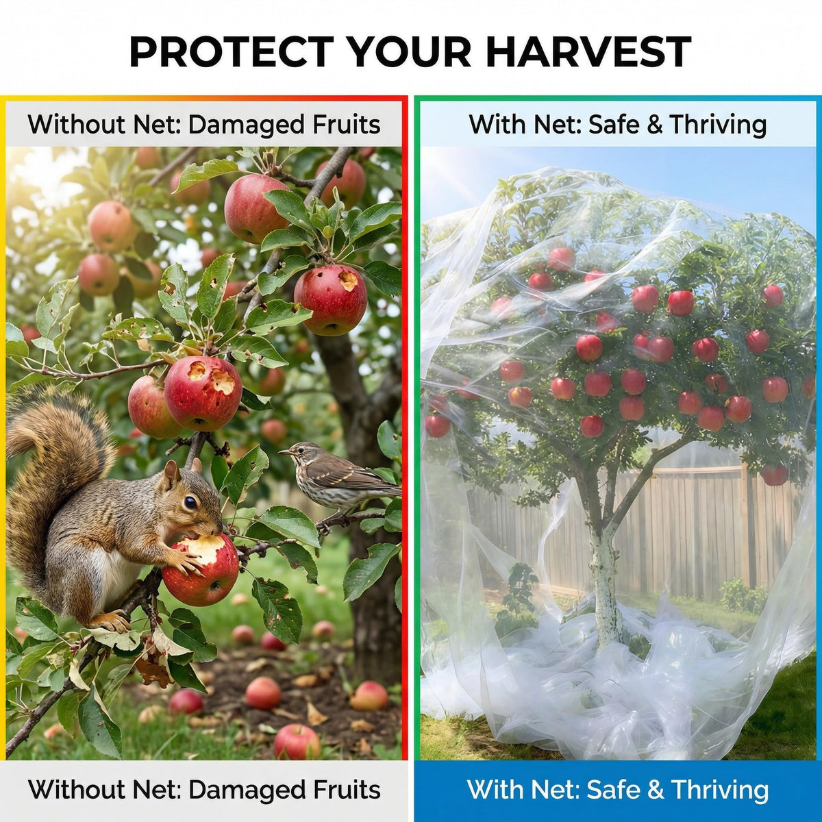 16x16Ft Extra Large Fruit Tree Netting Cover with Zipper & Drawstring, Garden Mesh Netting for Protecting Plants from Birds,Bug& Squirrels,Ultra Fine Weather Resistant Tree Netting