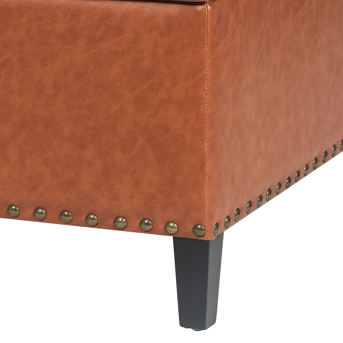 Homebeez Faux Leather Storage Ottoman Bench, Square Coffee Table Footstool Footrest with Wood Legs for Living Room (Cognac Brown)