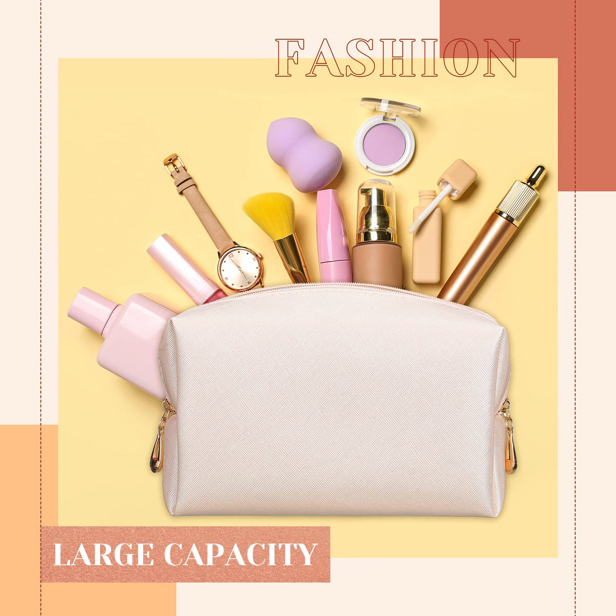 Cunno 20 Pcs Preppy Makeup Bags PU Leather Cosmetic Pouch with Zipper Waterproof Make up Bags Toiletry Beauty Container for Women Bridal Shower Favors End of the Year Teacher Gifts(Golden)