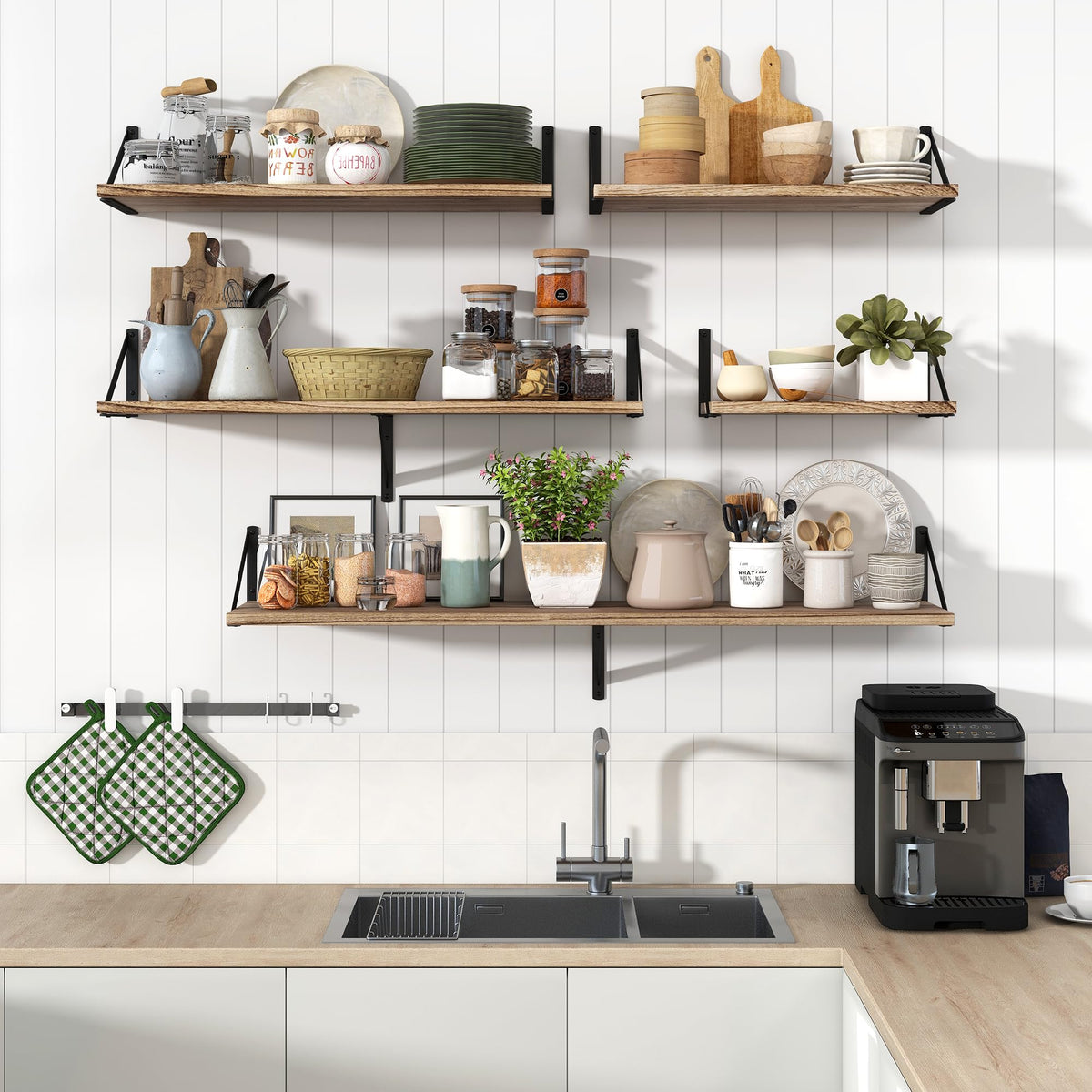 Marsmiles Deep Floating Shelves | 36 Inch Light Wood Wall Shelves Set of 2 | 12 Inch Deep Floating Shelves for Wall | 36''W x 12''D Rustic Light Wooden Shelves for Bathroom Living Room Bedroom Kitchen
