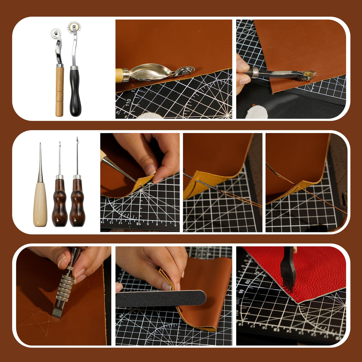 Runfider Leather Working Tool Set 72PCS Professional Leather Craft Tools Kit for Beginners with Carving Cutting Punching Sewing & Stamping Tools Leatherworking Kit for Handicraft DIY