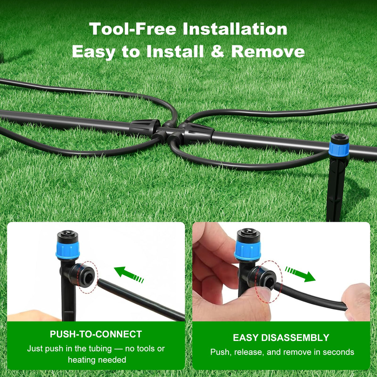 HEKIWAY 2026 Upgrade 230FT Quick-Connect Drip Irrigation System Kit with 1/4” & 1/2” Fast-Lock Tubing, Adjustable Emitters & Sprinklers for Garden & Greenhouse