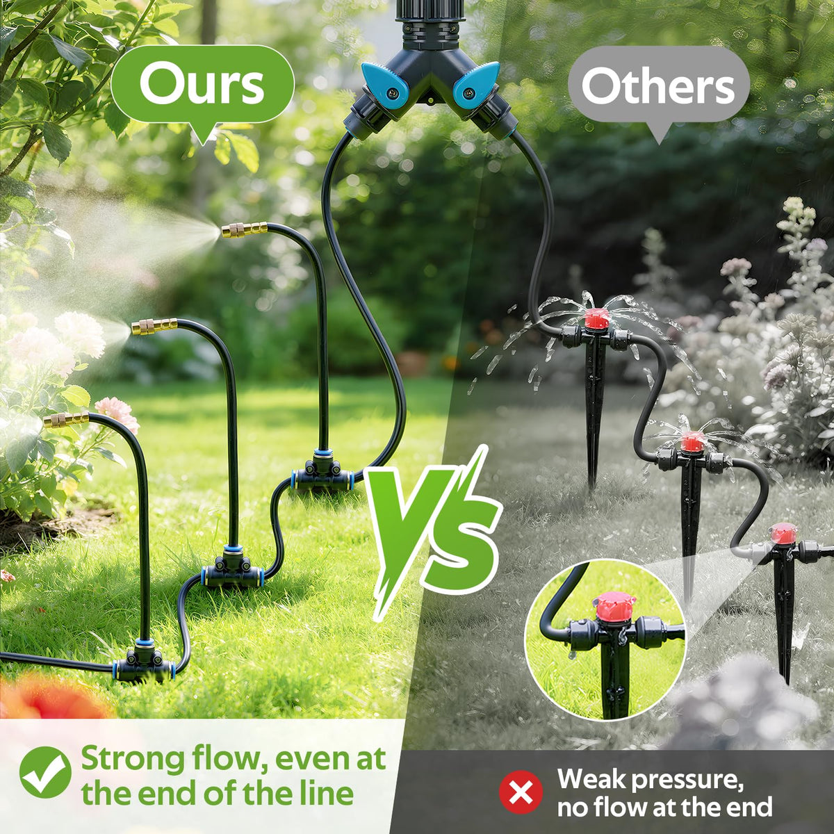HIRALIY 360° Adjustable Drip Irrigation System 33FT, 1/4" Tubing with 5 Adjustable Copper Nozzles, Automatic Atomizing Watering Kit for Garden, Yard, Lawn, Greenhouse & Potted Plants