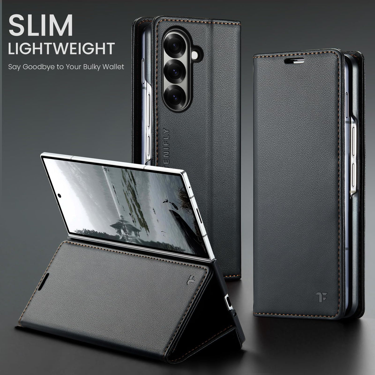 Tenifly for Samsung Galaxy Z Fold 7 Case Wallet with RFID Blocking Card Holder, PU Leather Kickstand Protective Flip Phone Cover Fit for Galaxy Fold 7 8.0", Black
