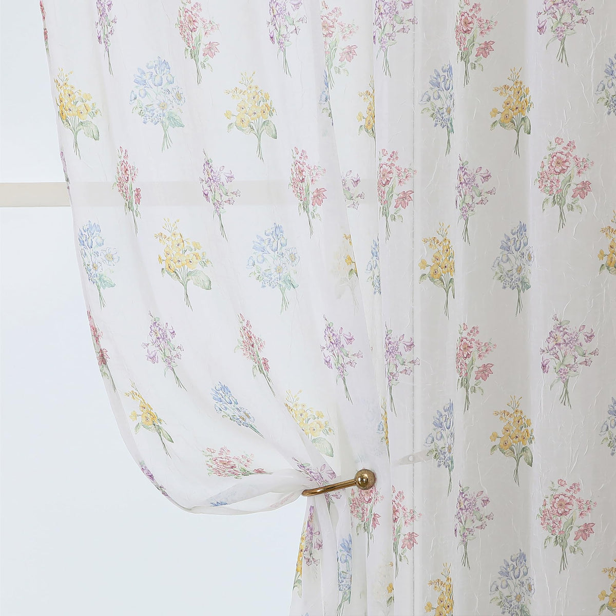 Ebesto Crushed Floral Sheer Curtains 63 Inch Length - Light Filtering Printed Sheer Flower Patterned Curtains for Bedroom, Spring Romantic Rod Pocket Window Drapes, 2 Panels, 42Wx63L Inches, White