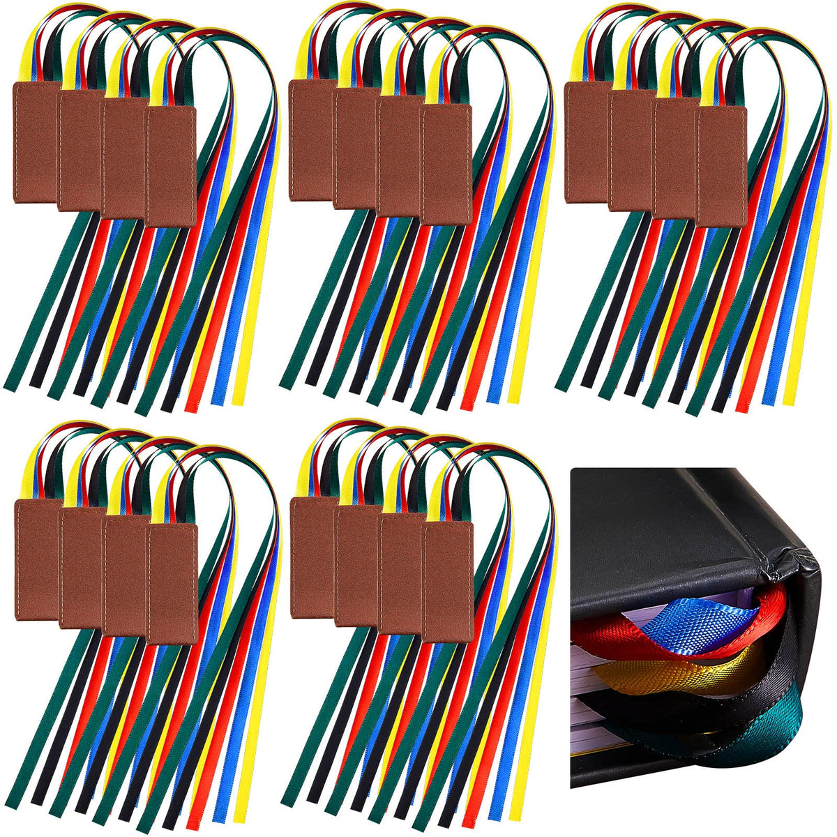 Fuutreo 20 Pcs Bible Ribbon Bookmark Bulk Artificial Leather Christian Book Markers with 5 Colorful Ribbons for Books