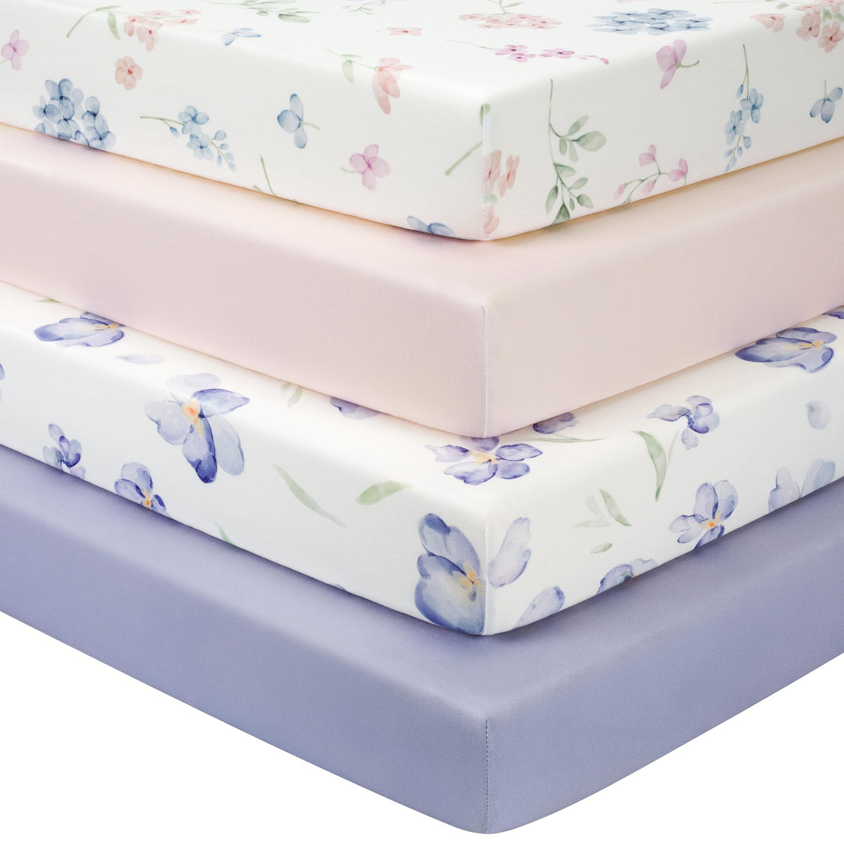 FIEMOL Baby Crib Sheets Girl, Toddler Bed Sheets Fitted for 52”x28”Standard Crib and Toddler Mattresses, 4 Pack Soft Breathable Stretchy Pink Purple Floral