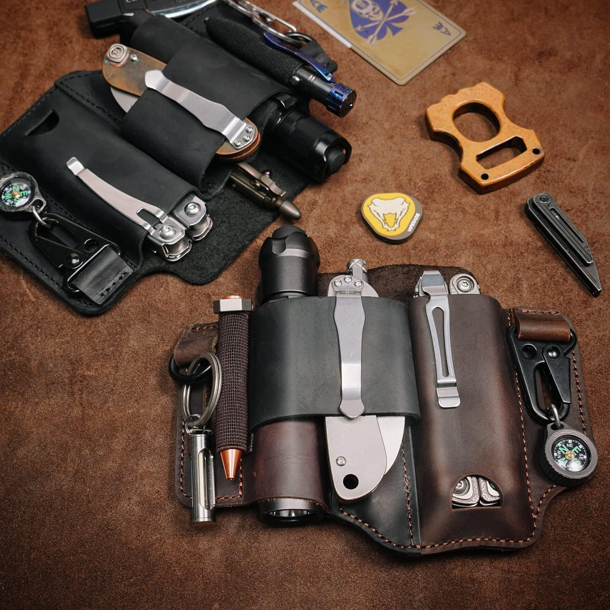 ST1 Leather Multitool Sheath - EDC Belt Organizer for Leatherman Tools, Flashlight, Pen, and Keychain Clip, Durable and Stylish, Great for Work and Daily Use, Ideal Gift for Men