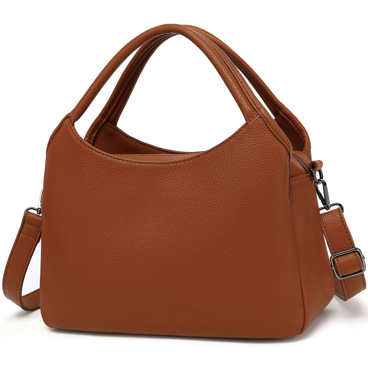 KOGTLA Women's Large Pebbled Leather Purses with Satchel Strap, Ladies Vegan Leather Tote Handbags, Hobo Shoulder Bags Brown