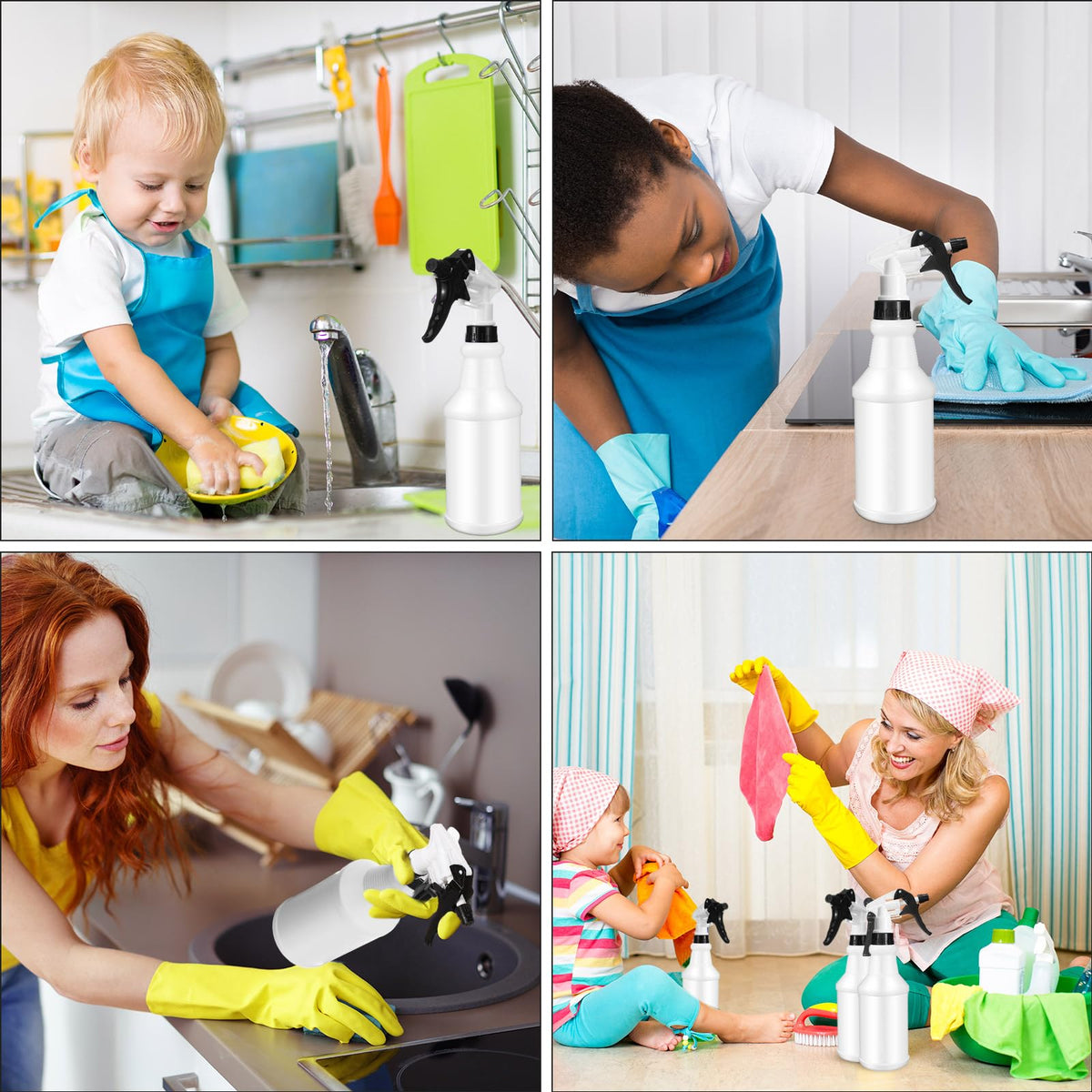 Eccliy 12 Pcs 16 Oz Plastic Spray Bottle, Adjustable Empty Reusable Sprayer for Cleaning, Planting, Water, Bathroom and Kitchen, BBQ, Commercial and Residential (Original,Black&white)