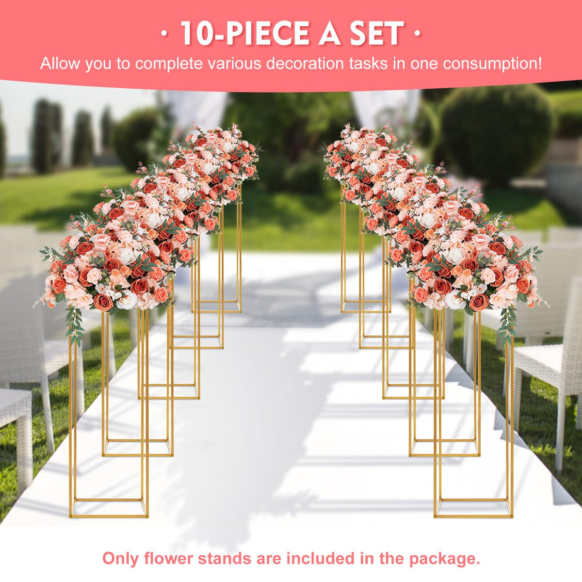 10PCs Wedding Centerpiece Flower Stand,31.49inch Gold Flower Vases,Tall Metal Vase Column Rectangular Flower Display Rack for Home Party Wedding Decoration