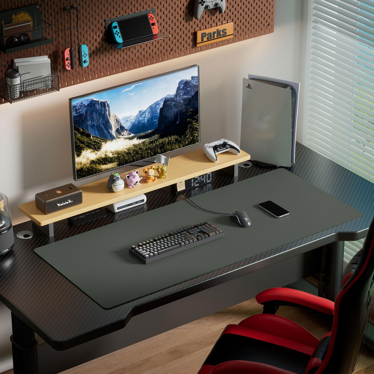 Aothia Leather Desk Pad Protector, Office Desk Mat, Large Mouse Pad, Laptop Desk Pad, Non-Slip PU Leather Desk Blotter, Waterproof Desk Writing Pad for Office and Home (Jungle Green, 55" x 24")