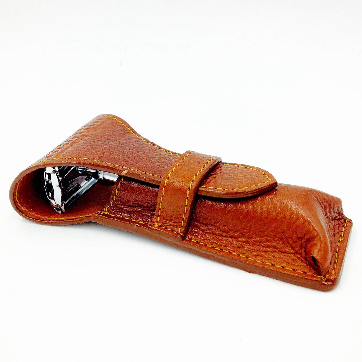 Parker Genuine Leather Travel Case for Safety Razor — Stylish Protective Storage Pouch for DE Razors (For Standard & Long Handle Lengths)