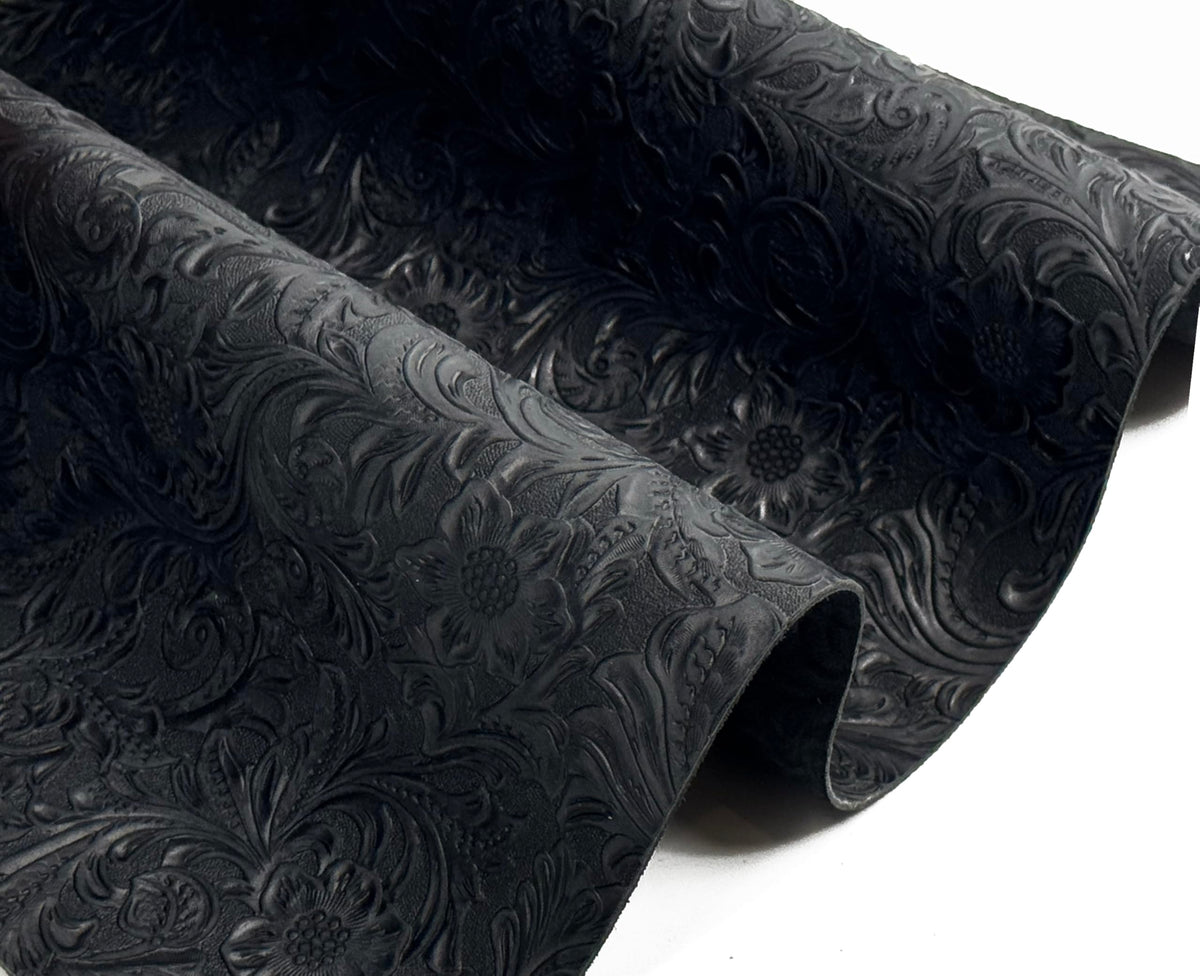 Western Style Bump Texture Geometric Pattern 2.0mm(5-5.5oz) Genuine Leather Sheet, Floral Tooling Craft Leather for DIY Projects (Black | Pattern 12"x24"）