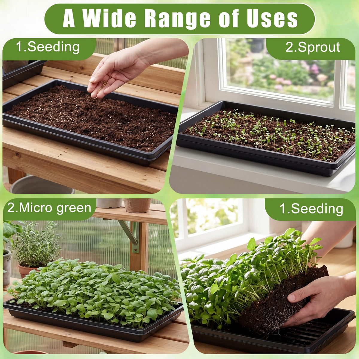 Vesici 20 Pack 1020 Seed Starting Tray Heavy Duty Plant Growing Flat Seedling for 72/128 Cell Plug Plant Nursery Tray No Hole Germination Transplant for Microgreens Gardening Greenhouse (L)