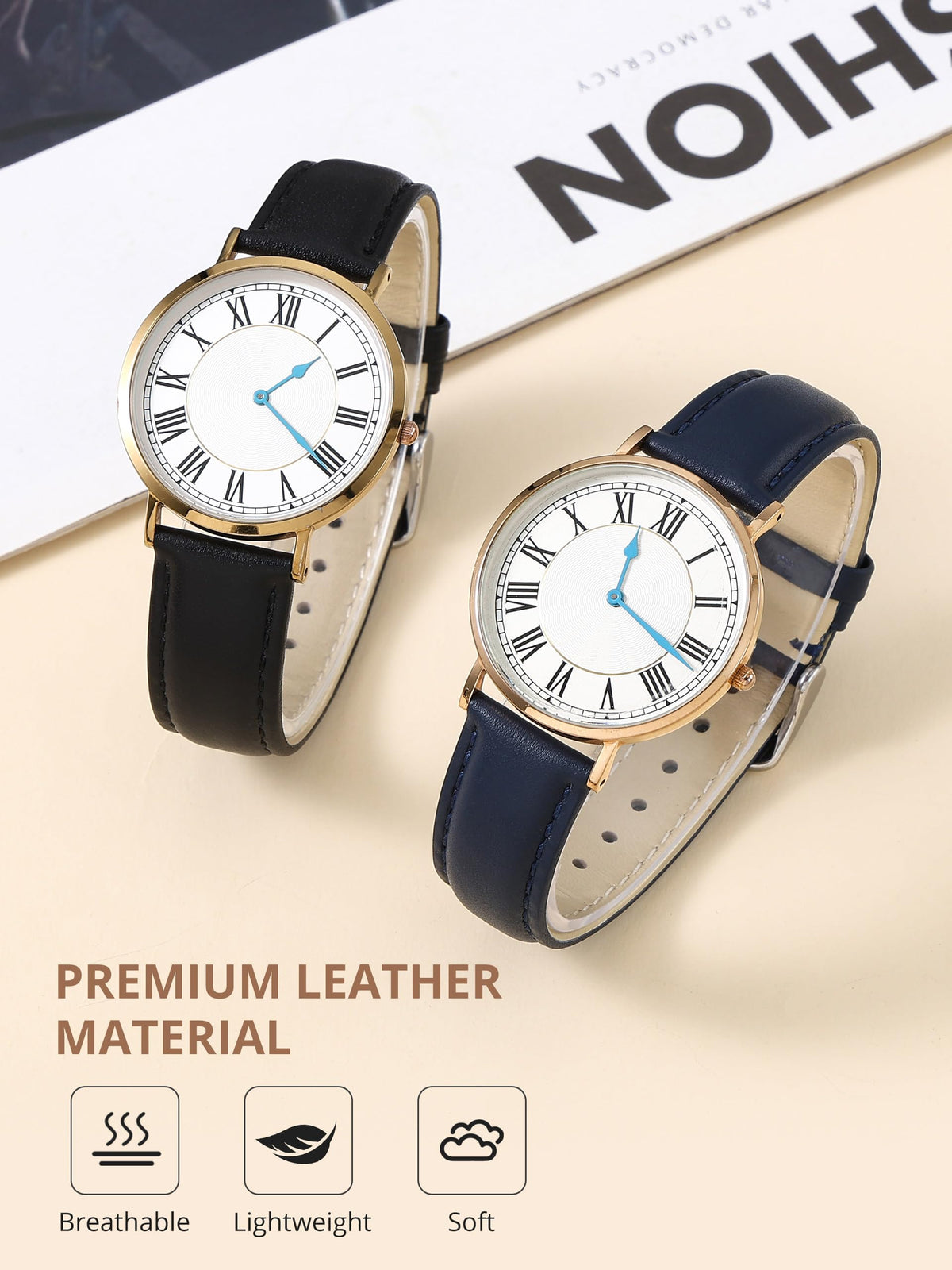 EACHE 12mm Leather Watch Bands for Women Ladies Quick Release Black Leather Watch Band Replacement Strap with Gold Buckle