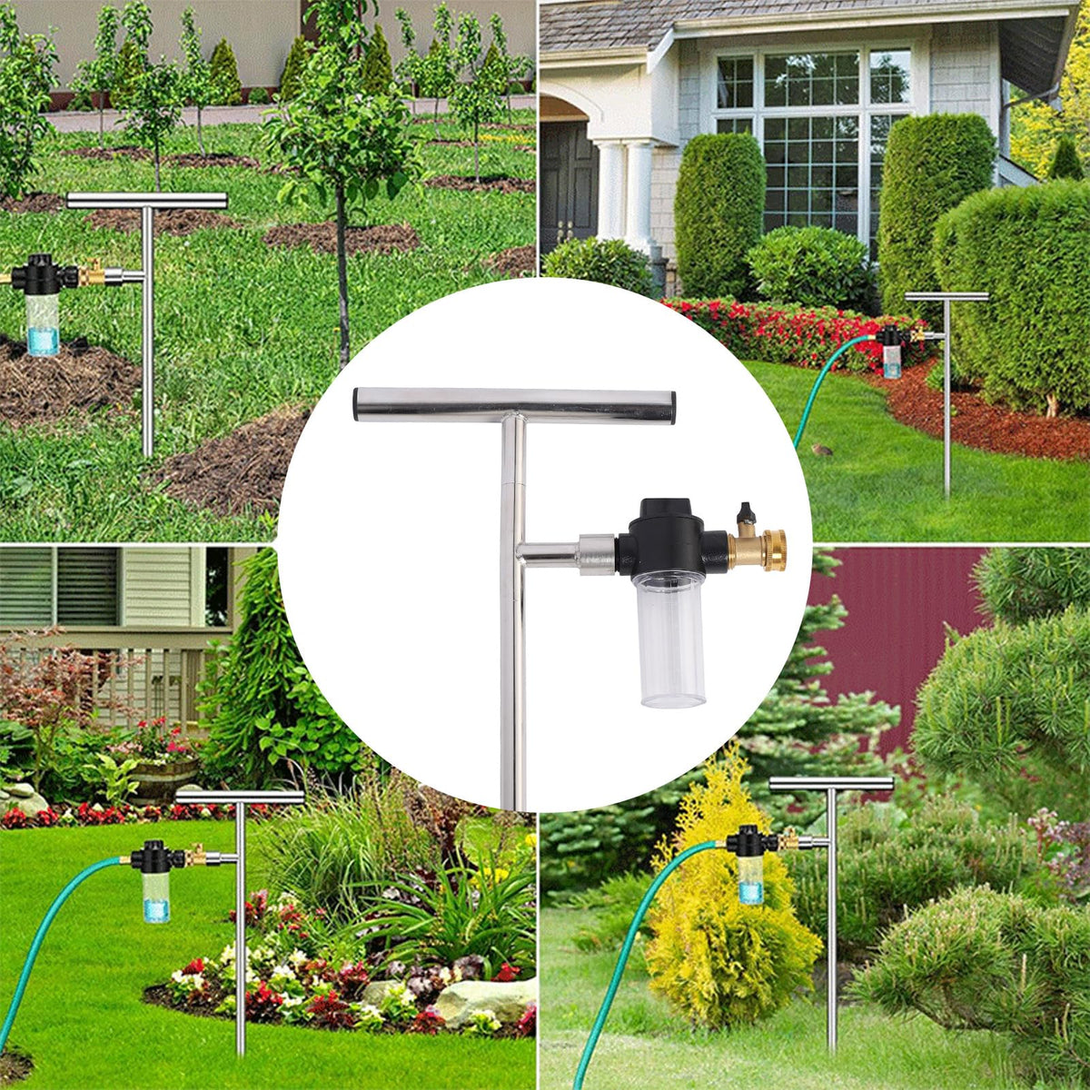 Deep Root Watering Tool, Stainless Steel Root Feeder with Fertilizer Bottle Watering Wand Irrigation System Watering Stake for Trees Bushes Shrubs with Brass Valve T Handle