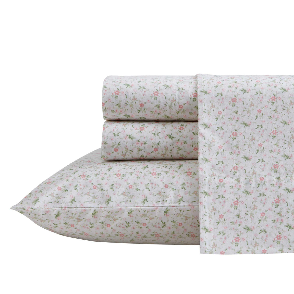Laura Ashley - King Sheets, Cotton Percale Bedding Set, Lightweight & Breathable Home Decor (Evie Pink, King)