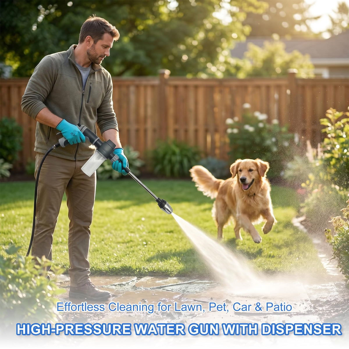 Aquoxis Pressure Washer Gun, High Pressure Jet Hose Nozzle, 3 Spray Modes Handheld Pressure Washer Nozzle for 3/4" Garden Hose, Watering Sprayer for Cleaning Yard Patio Car Pets, Easy to Install (A)