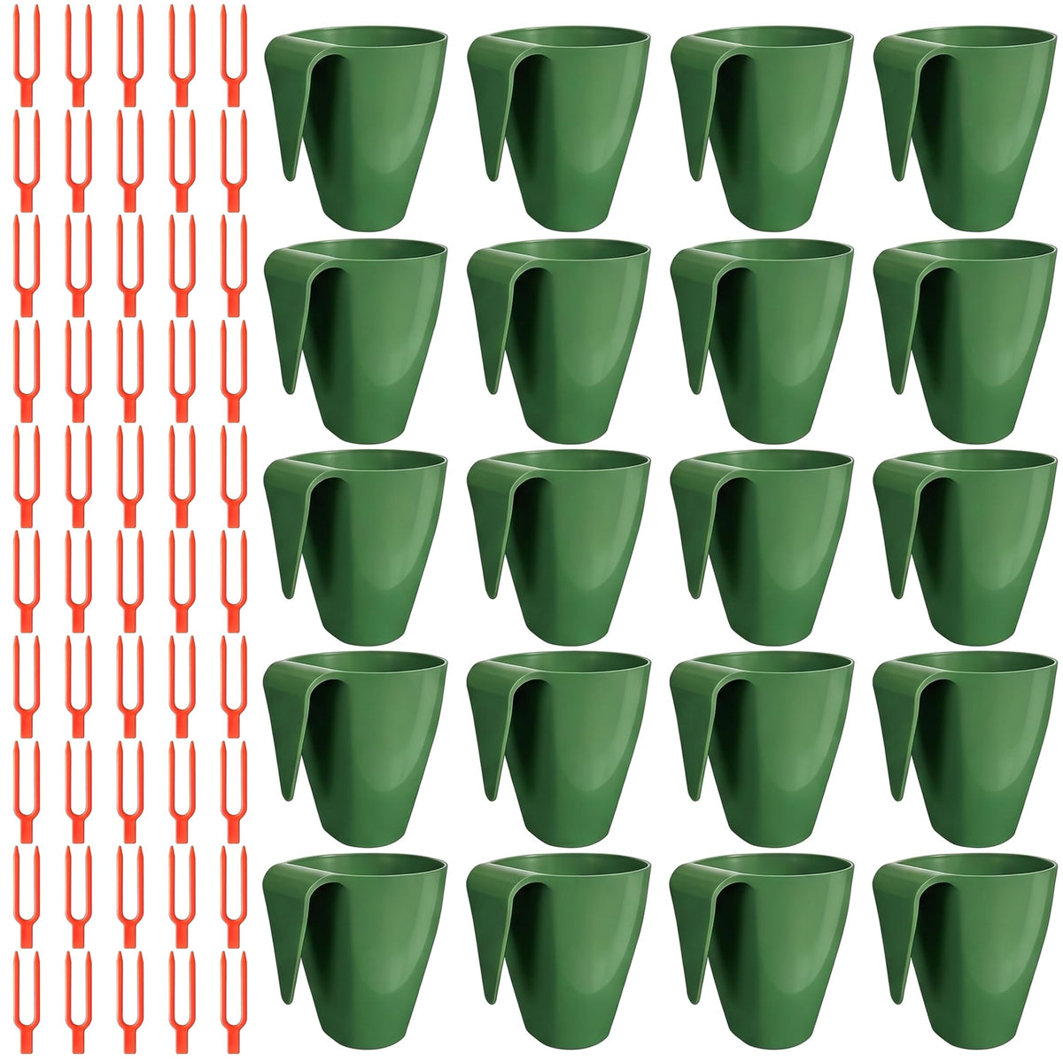 Wilafury 20Pcs Propagation Cups, Small Strawberry Propagation Cups with 50 Vine Press Forks, Plastic Planter for Rooting, Garden Greenhouse Balcony, Green
