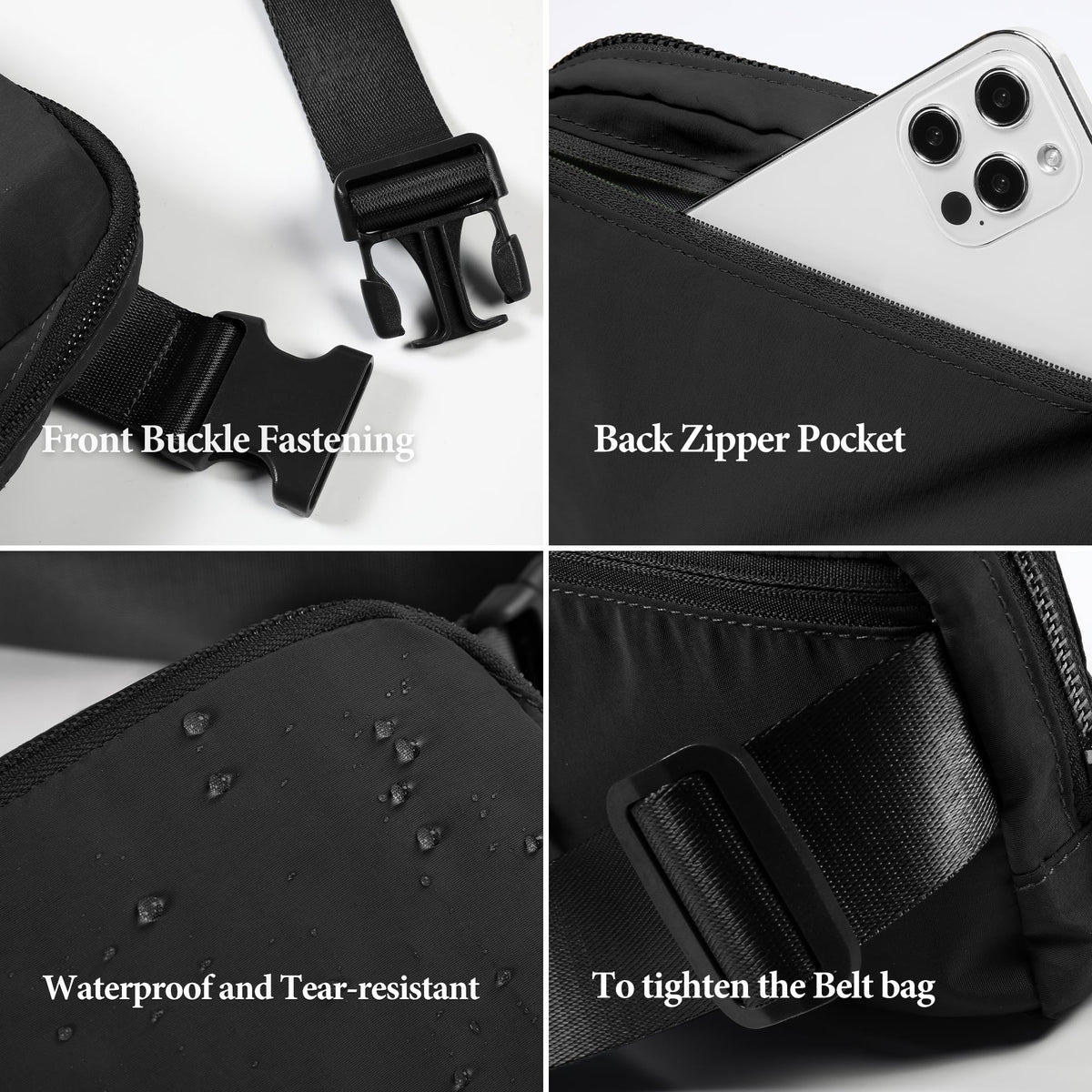ODODOS Unisex Mini Belt Bag with Adjustable Strap Small Fanny Pack for Workout Running Traveling Hiking, Black